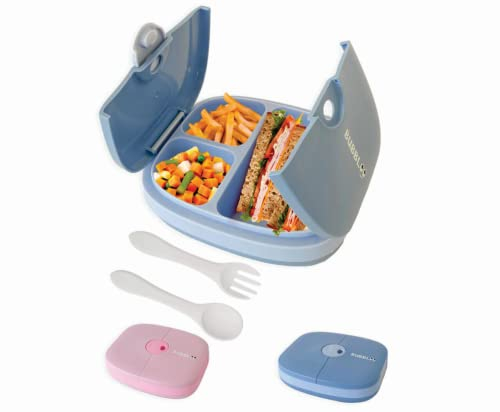 BUBBLOO Bento-Box für Kinder mit Besteck – 3 Fächer ideale Portionsgrößen – BPA-freie, herausnehmbare Kunststoffschale – auslaufsichere Kinder-Lunchbox, Blau