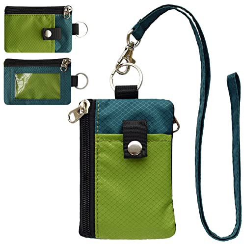 CHENSPRX Minimalist RFID Blocking Small Wallet with ID Window,WaterResistant Zip Id Case Wallet with Lanyard Keychain for Cards,Cash,Travel,Women,Men