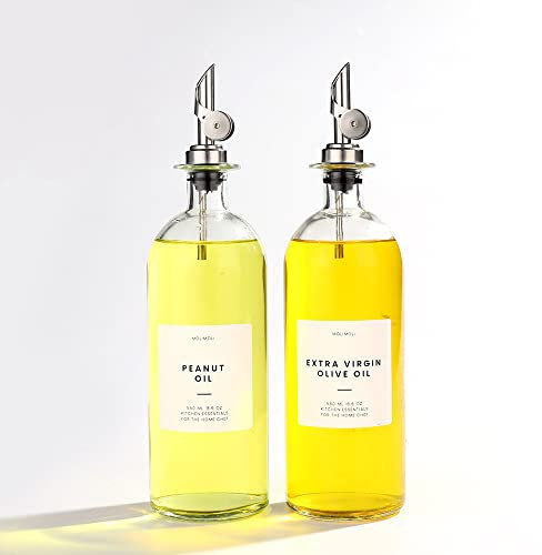 Molimoli Aceitera dispensador de Aceite y Vinagre para Cocina, Vertedor Automático, Botellas de Cristal Finas para Cocina | Set de 2 - Plata