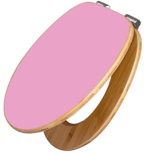 banjado Design WC Sitz Bambus Absenkautomatik 45,8x37,5cm / Toilettendeckel mit Absenkautomatik Holz/hochwertiger Bambus Klodeckel/WC-Sitz für gängigen Toiletten/Farbe Rose