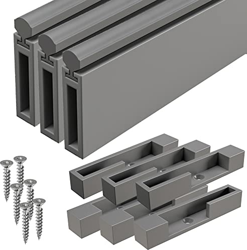 SHJ - Kit Barra de Armario Perchero Rectangular con Goma para mejor soporte y durabilidad. Diseño Innovador. Fácil Instalación. ¡Olvídate de percheros rayados!. (300 cm, Gris Metal)