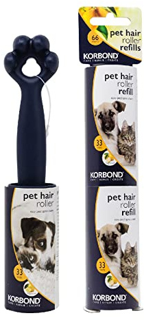 Korbond Pet Lint Roller & Refill Set - One Lint Roller & Two Replacement Heads - 99 Sticky Sheets - Citrus Scented Adhesive Sheets Suitable For Use On All Fabric Types, Blue