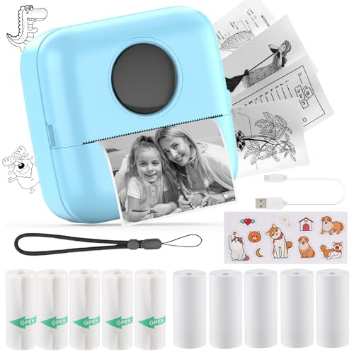 HuiJuKeJi Mini Imprimante de Poche Mini Imprimante Photo pour Smartphone Autocollant Imprimante Thermique pour Journal Voyage Logo Notes Liste Mémo (Blue)