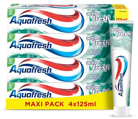 Aquafresh Active Fresh Dentifricio con mentolo, Alito Fresco, Pulizia Attiva, previene le Carie, Maxipack 4x125 ml