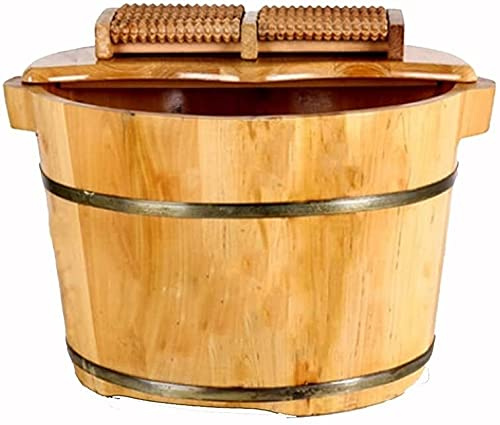 SilteD Foot SPA Barril de Madera Reductor de estrés Pediluvio de Madera Maciza Lavar la bañera Bañera para pies con Tapa Barril para pediluvio Tratamiento de pies Barril Masaje de pies
