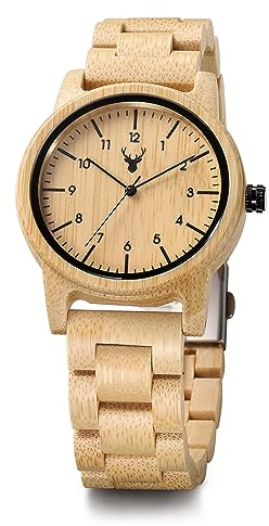 LeeEv Relojes de Madera Uwood Series 40 mm Unisex Reloj de Madera Natural Hecho a Mano con Caja de Regalo y Banda Ajustable