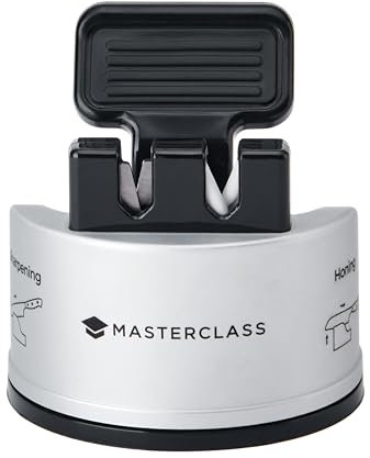 MasterClass Smart Sharp Dual Knife Sharpener with 2 Cutters for Sharpening and Honing Stainless Steel and Ceramic Knives, Silver