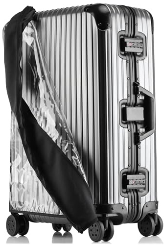 Linpr Transparent PVC Suitcase Cover, No Disassembly Required Clear Luggage Cover, Waterproof Travel Wrap Luggage Protectors (34, Black)