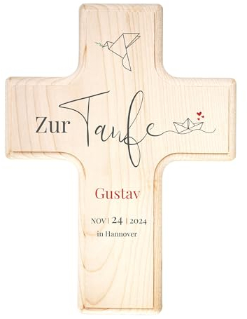 Taufkreuz personalisiert mit Namen zur Taufe aus Holz - 19x14cm - Taufgeschenk für Junge/Mädchen - UV-Druck - Geschenkideen zur Taufe - Deko Kruzifix Wandkreuz für Kinderzimmer - Maritim