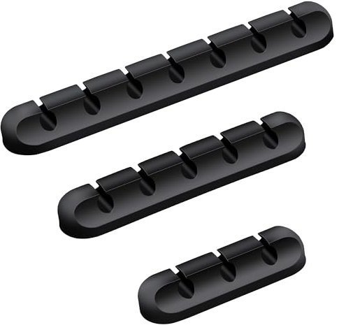 WUFANC Clips Organisateur Cable Bureau, Lot de 3 Support de Câble, Câble Direction Organisateur. Support Câble Universel pour Secteur, USB, Audio et Charge - Range Câble & Clip Organisateur (Noir)
