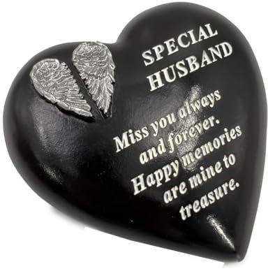 Special Husband Angel Wings Memorial Black Heart Grave Plaque Graveside Ornament Decoration