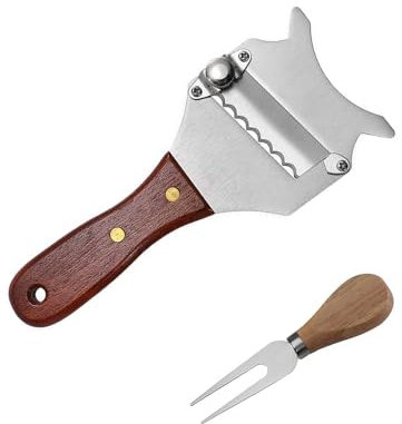 HUANR Affetta Tartufo, Grattugia Tartufo Regolabile, con Forchetta, con Manico in Legno Foro per Appendere, Affetta Tartufi, Affetta Formaggio, Lama Affilata Ondulata, per Ristorante, Casa, Cucina