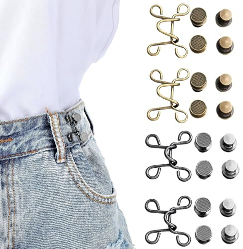 4 Pares Hebillas de Cintura sin Clavos, Botones para Vaqueros Ajustables, Extensor de Hebilla de Cintura Desmontable, Botones de Mezclilla Sueltos, Reductor de Cintura para Jeans Pantalon Faldas