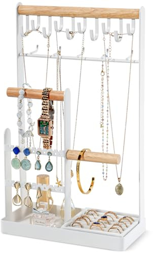 ProCase Schmuckständer Schmuckhalter Schmuckbaum, Schmuck Organizer Ketten Aufbewahrung Ständer Ohrringständer Schmuckaufbewahrung Kettenhalter Jewelry Stand für Halsketten Armbänder Ringe -Weiß/L