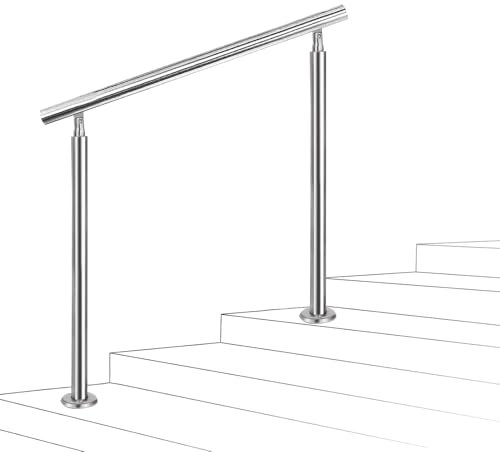 Barandilla de escalera de acero inoxidable para exteriores con kit de instalación, barra de seguridad ajustable para escalones y barandilla de montaje en suelo de jardín (85 cm/150 cm)