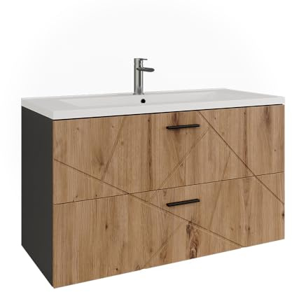 Vicco Ensemble de Meubles de Salle de Bains Irma, Anthracite/Artisan, 100 cm, composé d’Un Meuble sous-lavabo et d’Un lavabo