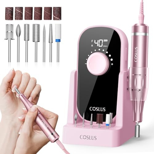 COSLUS E51 Elektrische Nagelfräser 40000 U/min: 6-in-1 Professionell Nagelpflege Set für Gelnägel Acrylnägel für Salon und Zuhause Mit Gel-Entfernung und Pediküre-Funktion Tragbar und Geräuscharm