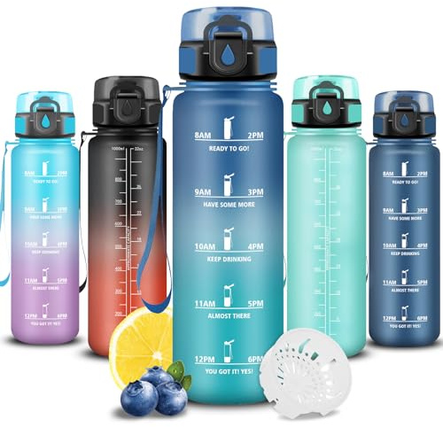 Grsta Borraccia 1 litro, Borraccia Palestra, Boraccia Senza Perdite, Facile da Pulire, Boraccia Motivazionale, Bottiglia Con Orari Per Bere, Facile da Trasportare, per Fitness, Scuola, Viaggio