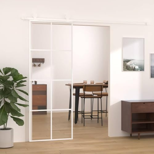 Emmtore Puerta corredera ESG vidrio y aluminio blanca 76x205 cm