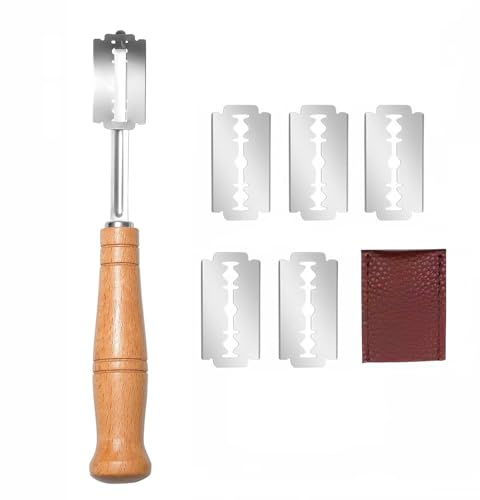 Lame Boulanger, Couteau De Boulanger, Rasoir à Pain, Cuisine Accessoire De Boulangerie (5 Lames + 1 Cuir)