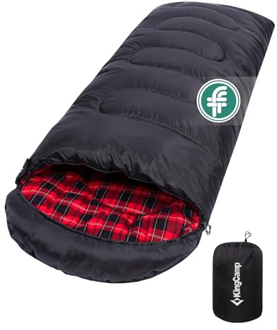 KingCamp Saco de Dormir de Franela de Algodón Oasis para Camping de 3-4 Estaciones para Niños y Adultos, Conectable Izquierda-Derecha para Saco de Dormir Doble, Ideal para Viajes y Actividades al Aire