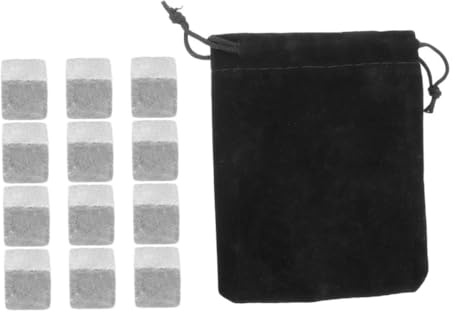 DIKACA 12 Pietre di Marmo per Whisky e Vino Cubetti di Ghiaccio Riutilizzabili per Bevande Set da 12 Pezzi Sacchetto in Velluto Raffreddamento Rapido per Uso Domestico e Feste