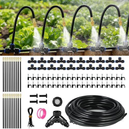 Drip Irrigation System for Garden Watering: 130FT (38M) 20 Misting Nozzles, Automatic Watering Kit with 1/4 PE Tubing Hose, Adjustable Sprinkler Mister, Plants Raised Bed Lawn Outdoor Yard Greenhouse