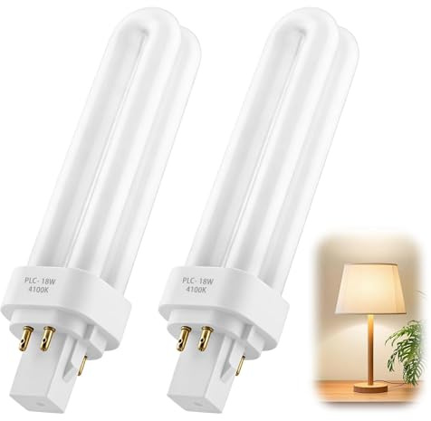 RTDHO 18W G24q-2 4 Pin Light Bulbs,Natural White 4000K Compact Fluorescent Lamp,850LM AC220V-240V CFL Light Bulb,Non-Dimmable 2U Double Tube Energy Saving Lamp, 4 Pin Bathroom Light Bulbs, 2 Pack
