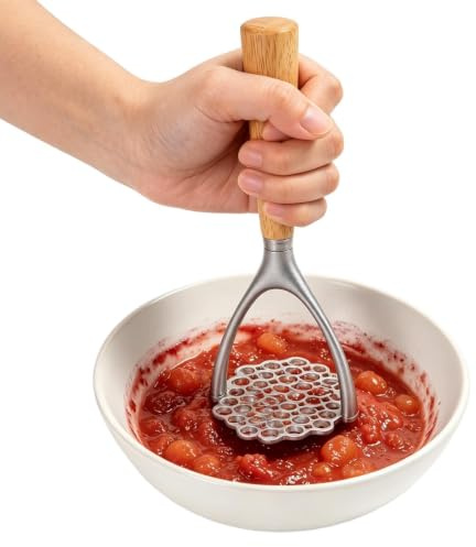 Potatismosare Trähandtag med ergonomiskt utformad dubbelbågsdesign