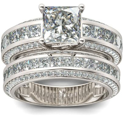 Jeulia 2.85 Carat Sterling Silver Princess Cut Bridal Set Engagement Wedding Rings Bands with Cubic Zirconia for Women with Jewelry Gift Box (Sterling Silver, M 1/2)