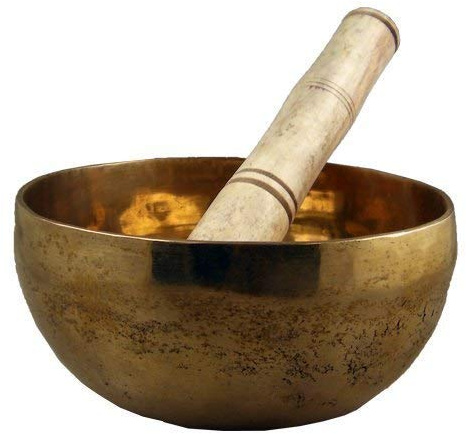 Cuenco tibetano de oración, cuencos de oración, Rin Gong/Suzu Gongs – batidor envuelto en piel (600 gramos, 13 cm)