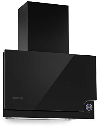 Klarstein Amelia - Campana extractora de pared, Potencia de 123 W, Extracción 586 m³/h, 3 niveles de potencia, Control táctil iluminado, Iluminación LED, Diseño plano, 60 x 47 x 23,5 cm, Negro