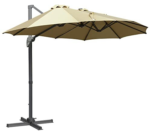 Outsunny 4.5 m Patio Cantilever Roma Parasol, Large Double-Sided Rectangular Garden Umbrella with Crank Handle, 360° Cross Base for Bench, Outdoor, Khaki