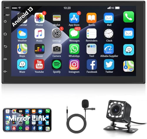 Hodozzy Android Autoradio 7 Zoll 2 Din Touchscreen Car Radio mit GPS-Navigation, WiFi, Bluetooth, Doppel-DIN 32G Phone Mirrorlink, FM-RDS-Radio Rückfahrkamera, USB, Unterstützung Lenkradsteuerung