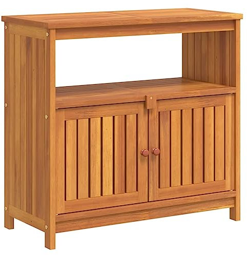 vidaXL Garten Konsolentisch, Gartentisch mit Holzrahmen, Beistelltisch Tisch mit 1 Ablage 1 Fach, Holztisch Balkontisch, Massivholz Akazie