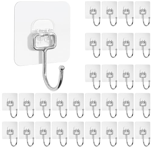 eteirong Haken Selbstklebend 30 Stück Klebehaken Transparent Wasserdicht Extra Stark Klebehaken Ölfest Mehrzweck Klebe Haken,Wandhaken Selbstklebend für Küche Bad Wand & Decke Aufhänger