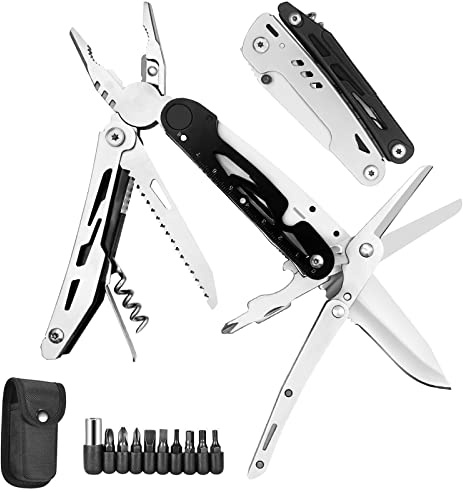 HONZIN Multitool Pliers 12 in 1 Stainless Steel Multi Tool Foldable Pliers with Scissors Screwdriver Kits Bottle Opener, Stainless Steel Multitools for Outdoor Camping Hiking, Gift for Men