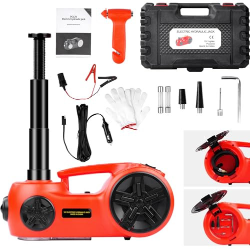 VOBOR Cric Elettrico per Auto, 5T Set di Martinetto Idraulico 12V con Pompa Gonfiabile e Luce LED, 150-450mm Sollevatore per Auto Pickup Emergenza Cambio gomme Garage Riparazione