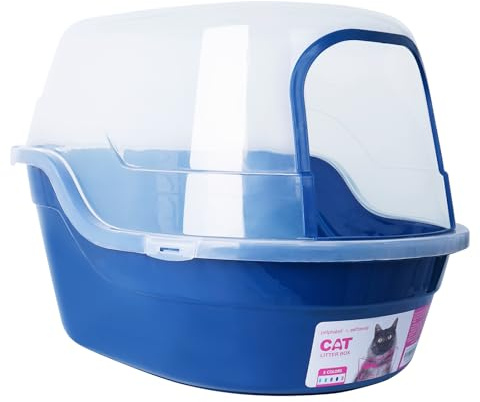 Petphabet Large Cat Litter Box XXL - Hooded Toilet With Lid, Gray, 63x48x43cm, Jumbo Size, Navy