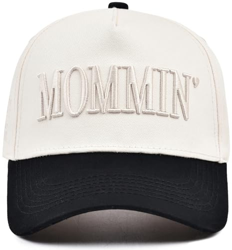Women’s Mommin Trucker Hat – Vintage Two-Tone Ponytail Baseball Cap, Embroidered Adjustable Hat, Great Gift for Mom & Women White
