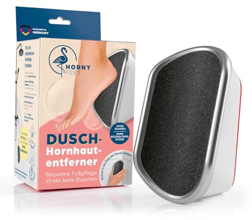 HornyFeet Hornhautentferner für die Dusche | Extragroße Hornhautfeile für ein perfektes Ergebnis - hygienisch & langlebig | Bequem & einfach Hornhaut entfernen direkt beim Duschen - kein Bohren [Weiß]