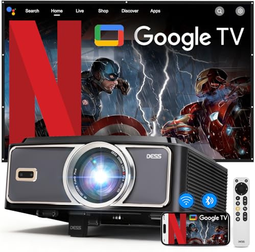 Smart 4K Projector with Official Google TV, 2200 ANSI Lumens Day-use Movie Projector, Auto Focus & Keystone, WiFi 6, Bluetooth 5.3, Portable Home Cinema & Outdoor Projector with Hidden Stand, Black