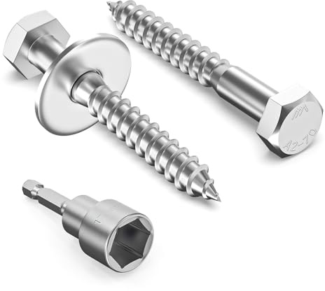 Valorada 10Pcs M10 x 75mm Coach Screws, Hex Head Wood Screws, Heavy Duty Lag Bolts, Concrete Screw, Hex Furniture Bolt, 304 Stainless Steel with Washers and Magnetic Hexagon Socket