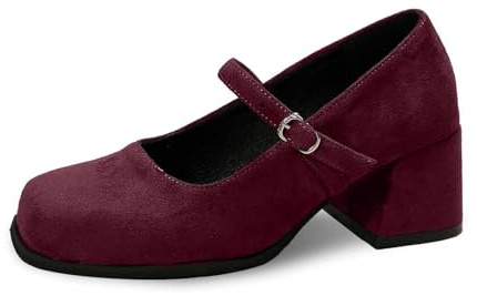 Pumps - Zapatos tirolés para mujer, de terciopelo, con correas, elegantes, con correa en el tobillo, para bodas, Oktoberfest y fiestas, Vino, 37 EU