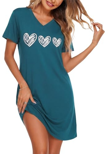 Marvmys Chemise de Nuit Femme Manches Courtes Coton Nuisette FemmesGrande Taille à Imprimé Cœur
