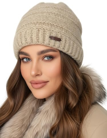 Baesics Wintermütze Creme für Damen & Herren – warme & elastische Unisex Strickmütze mit Fleecefutter One Size – Beanie Stil