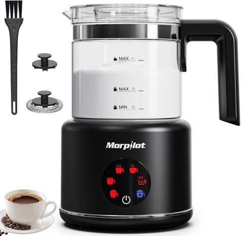 Morpilot Montalatte Elettrico, Milk Frother in Vetro, 6 in 1 Funzione, Capacità 250ml Per Schiumare o 500 ml Per Riscaldare Latte, Design Diviso, Nero