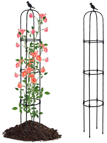 Yotoworth traliccio da giardino, obelisco per rampicanti, rose, traliccio antiruggine, per viti da arrampicata, cetrioli, 170 cm, nero, 1 pezzo