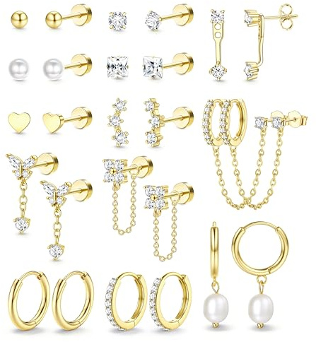 Adramata Boucles d'Oreilles Femme Or Argent Hypoallergéniques Boucles d'Oreilles Femme Acier Inoxydable Boucle d'Oreille Pendante Chaîne Creoles Petites Conch Cartilage Tragus Helix Piercing Oreille