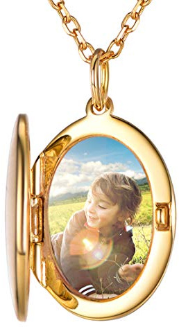 SILVERCUTE Collana Donna Argento 925 con Foto Personalizzata Ciondolo Portafoto Medaglione Ovale Placcato Oro 18K Collana Personalizzata con Foto + Incisione, Idee Regalo Gioielli Donna